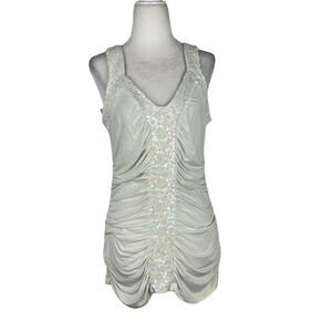 Worthington RUCHED SEQUIN SLEEVELESS V NECK‎ TOP